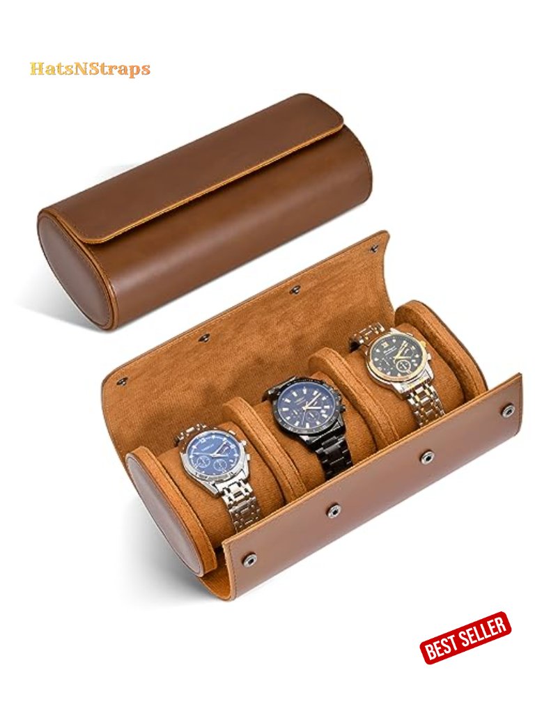 Pu Leather 3Slot Watch Travel Roll Case With Removable Pillows